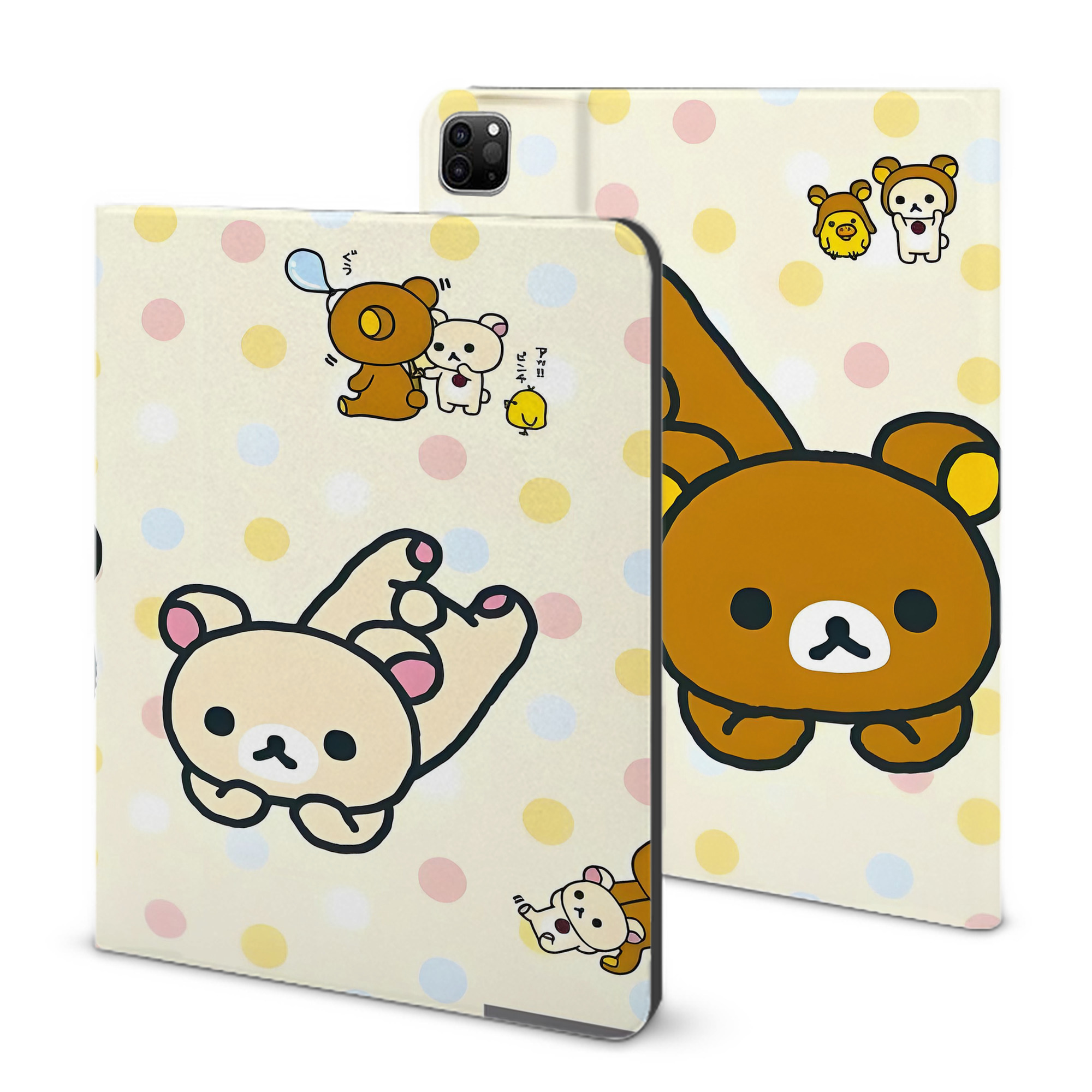 （画像用） リラックマ リラックマ キイロイトリ Rilakkuma Korilakkuma Kiiroitori IPad ケース ブック型 PUレザー TPU 耐衝撃 軽量 薄型 ペン収納なし 全面保護 IPad 各モデル対応